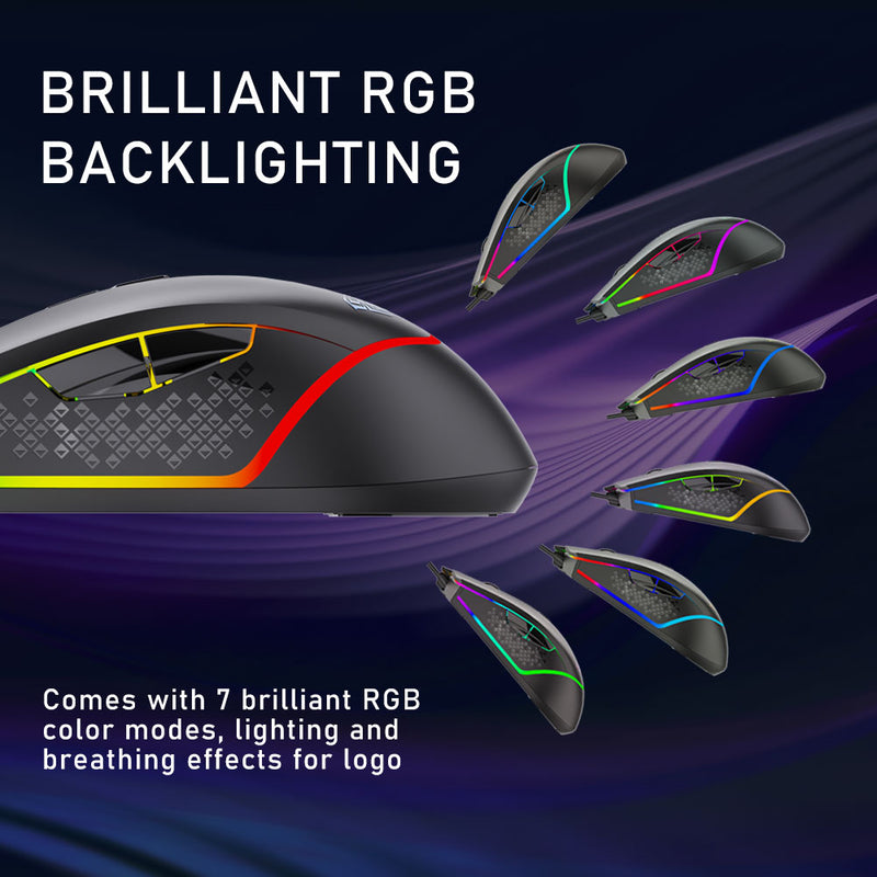 AULA F805 RGB Gaming-Maus 6400 DPI Kabelgebundene USB-Computermaus mit Hintergrundbeleuchtung 7 programmierbare Tasten Ergonomisch für Laptop-Desktop