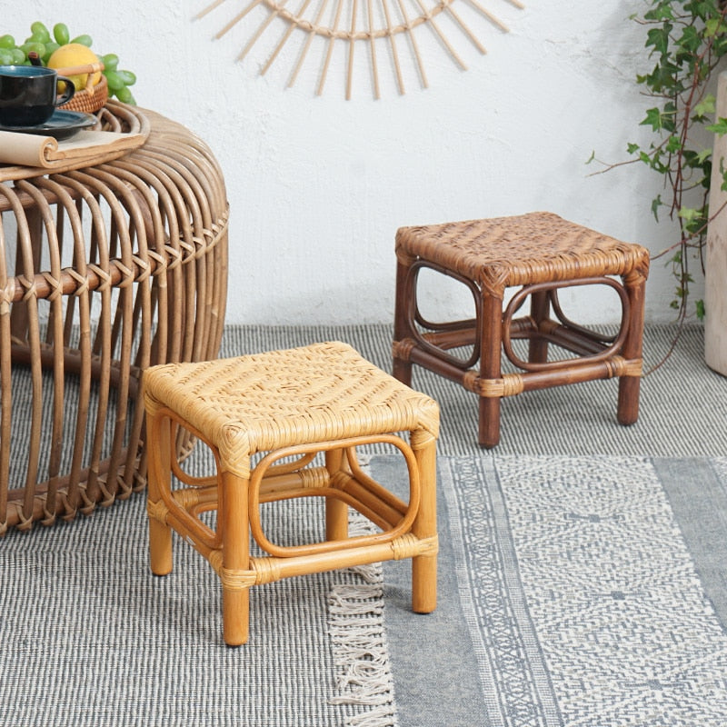 Hand Woven Rattan Stool Retro Pastoral Stool Simple Mobile Seat Outdoor Camping Chair Household Furniture Chairs For Kitchen