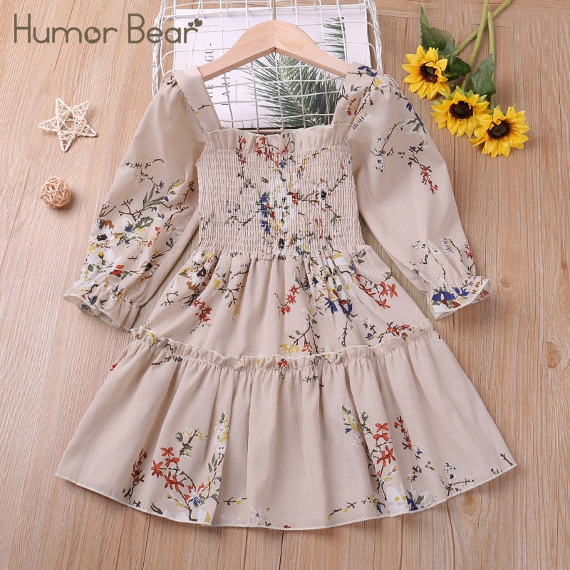 Humor Bear Autumn Winter Toddler Girl Dress Long Sleeve Cotton Ruffles Princess Dress Kids Corduroy Pleated Fashion Baby Dress