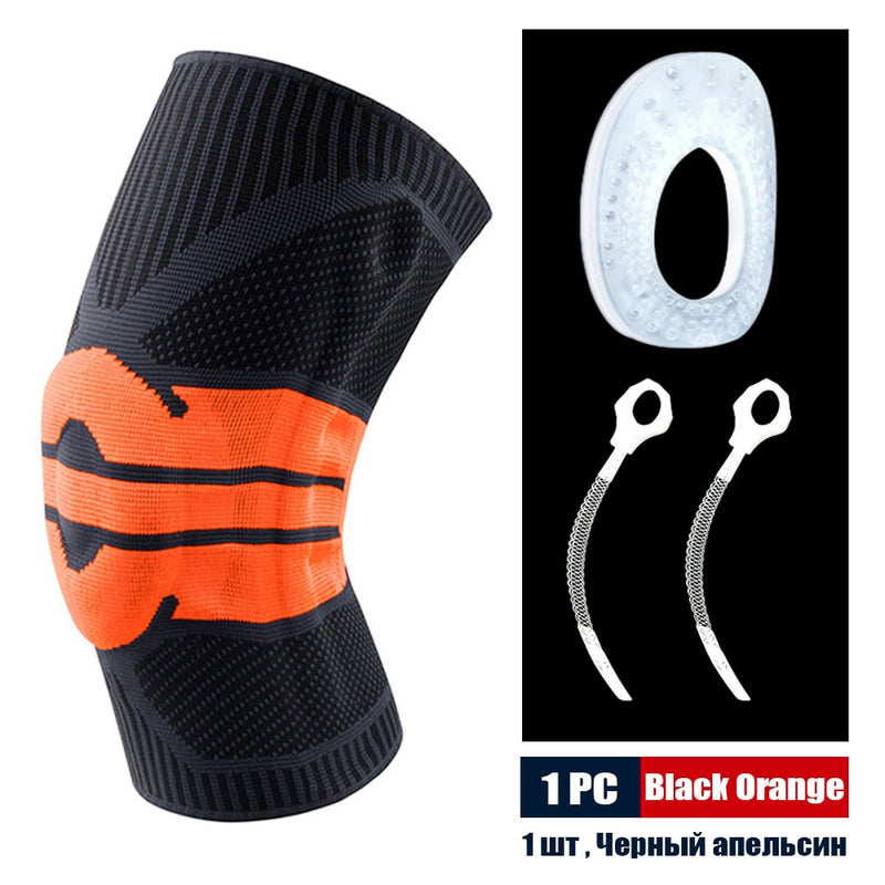 Sports Compression Knee Support Brace Patella Protector Knitted Silicone Spring Leg Pads for Cycling Running Basketball Football