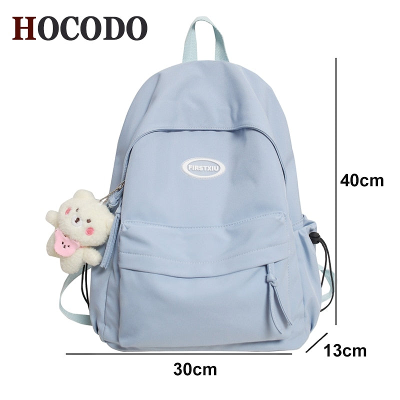 HOCODO Simple Solid Color Female Backpack Trend Waterproof Nylon Women Backpack Casual School Bag For Teenage Girls Shoulder Bag