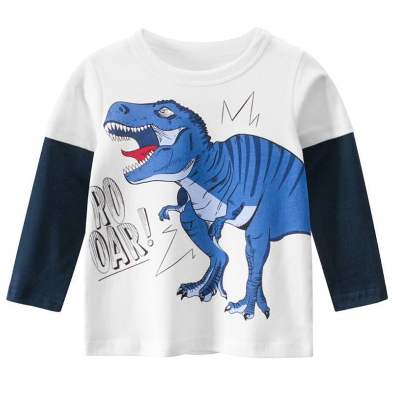 Camisetas de algodón 95% para niños, camisetas de manga larga para primavera y otoño, sudadera de dinosaurio para niños, camisas para niños, ropa para niños