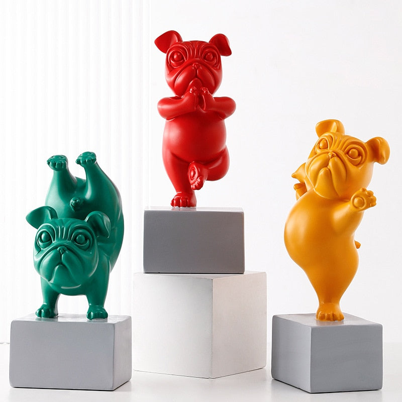 Encantadora estatua de Bulldog Francés para Yoga, figuritas de resina, escultura de animales de dibujos animados creativos nórdicos, manualidades decorativas para habitación de niños