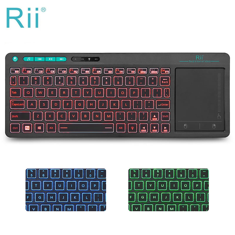 Rii K18 Plus Multimedia inalámbrico Inglés Ruso Francés Hebreo Teclado 3-LED Color Retroiluminado con Multi-Touch para TV Box, PC