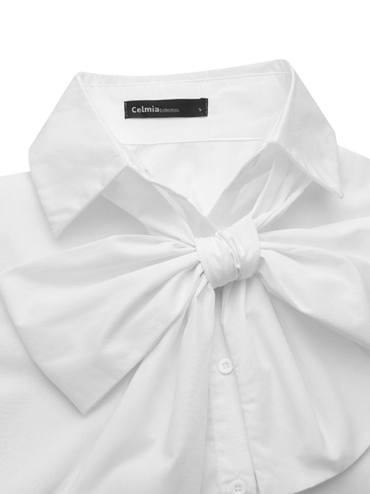 Celmia camisas blancas elegantes 2022 moda mujer pajarita manga larga Tops Casual fiesta blusa verano túnica sólida Blusas femeninas