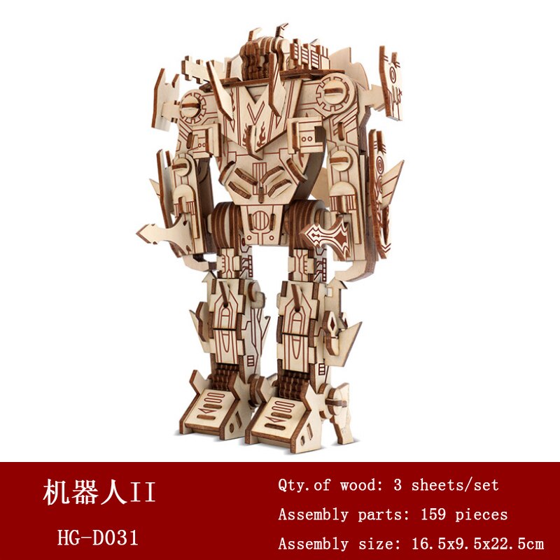 Robot Model Wood Puzzles Laser Cutting 3D Wooden Jigsaw Puzzle Educational Toys DIY Indoor Handmade Boys Toy For Kids Adults