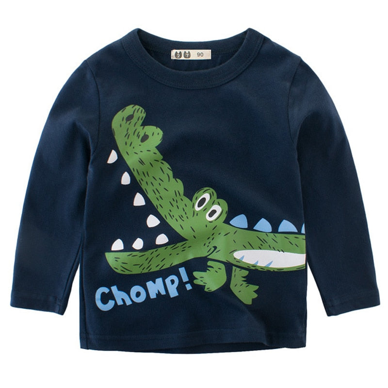 Camisetas de algodón 95% para niños, camisetas de manga larga para primavera y otoño, sudadera de dinosaurio para niños, camisas para niños, ropa para niños
