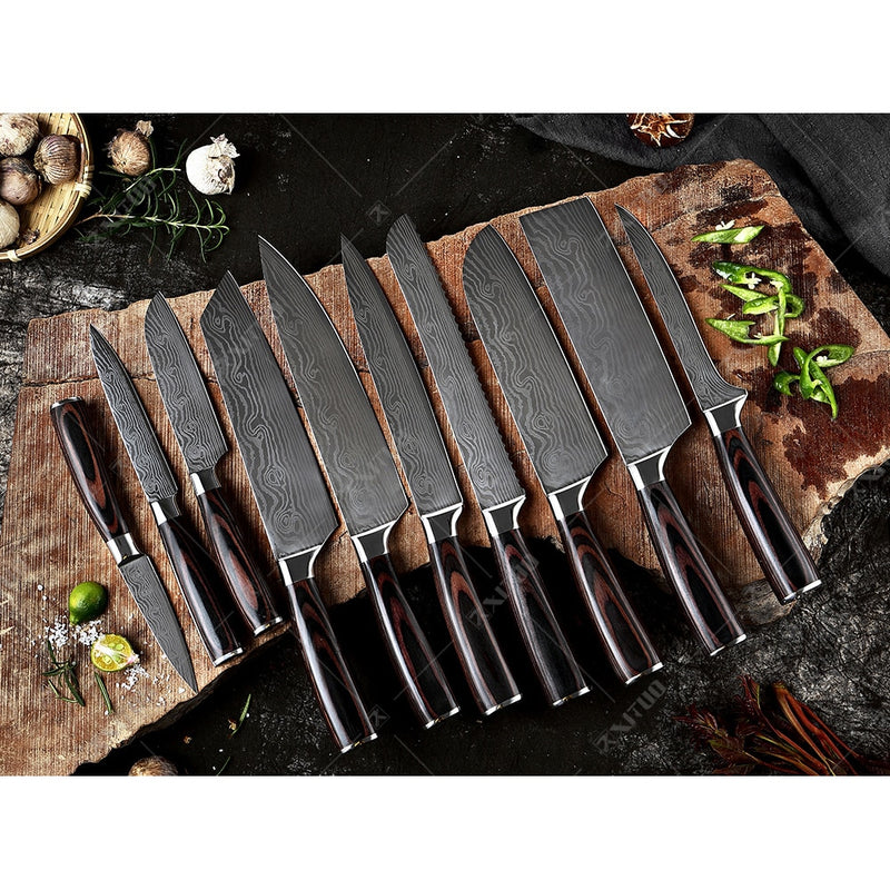 XITUO 1-5 uds set cuchillo de Chef japonés de acero inoxidable lijado láser patrón cuchillos profesional cuchillo de hoja afilada herramienta de cocina