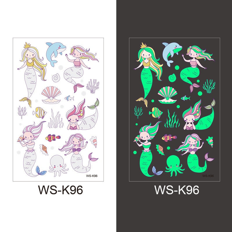 Tattoo Stickers Luminous Child Kid Temporary Fake Tattoos Glow Paste on Face Arm Leg for Children Body Art Mermaid Sticker