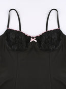 Darlingaga Y2K Retro Lace Patchwork Strap Bow Black Dress Mini Fashion Aesthetic Bow Club Party Sexy Dresses for Women Outfits