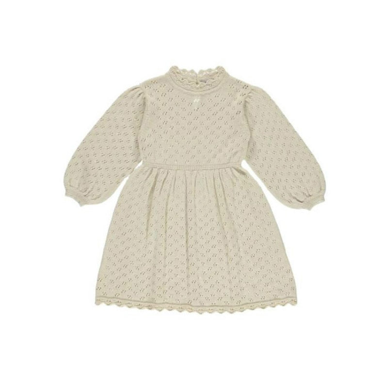 HoneyCherry Neuer Stil für Herbst und Winter Mädchenkleid Kinder aushöhlen langärmliges Kleid gestricktes Wollkleid