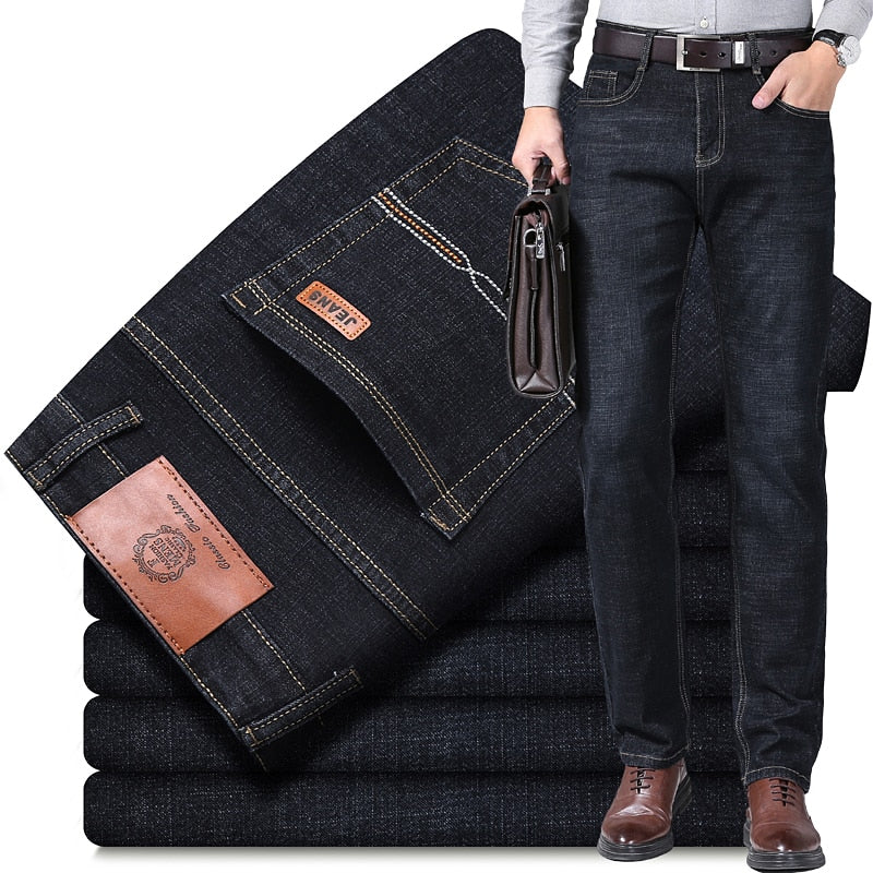 2022 pantalones vaqueros rectos clásicos azules, negros y grises para hombre, pantalones vaqueros elásticos de ajuste Regular para hombre, pantalones de estilo informal de negocios