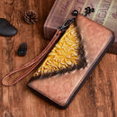 Vintage Female Wrist Purse Clutch Bags Multi-Cards Handy Bag High Quality Women Genuine Leather Embossed Long Zipper Wallet