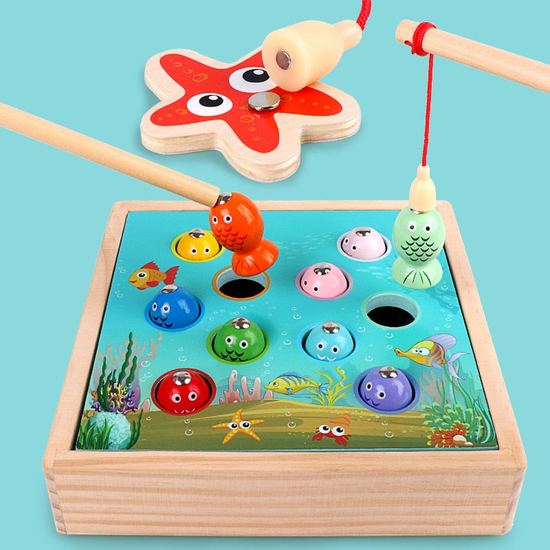 Juguetes de madera para niños, juegos magnéticos, juego de pesca, peces 3D para niños, juguetes educativos para niños, regalos divertidos para niños y niñas al aire libre