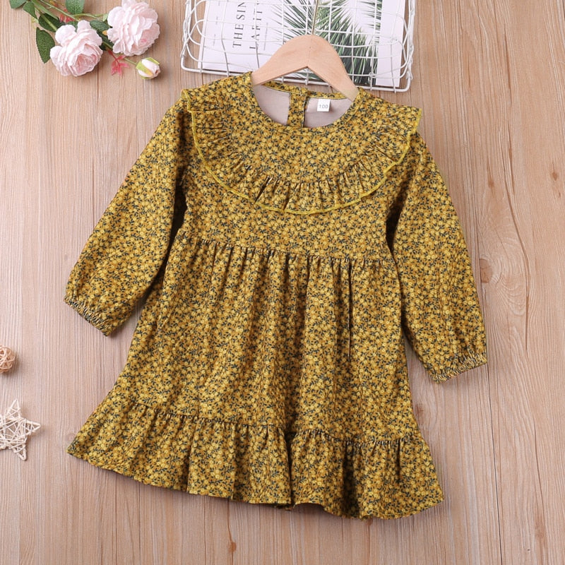 Humor Bear Girls Dress Children Clothing Princess Spring Autumn Floral Dress Loose Flared Sleeve Dress Baby Kids Girls Dress