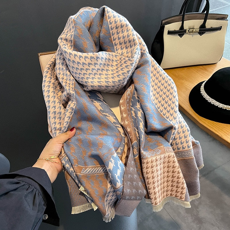 Luxury Horse Print Scarf Women Cashmere Winter Warm Scarves Brand Pashmina Shawls Lady Wraps Bufanda Thick Bandana