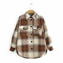 Autumn Winter Plaid Jackets Wool Blend Coat Fashion Button Thick Vintage Casual Office Warm Overshirt Ladies Outwear Chic Tops