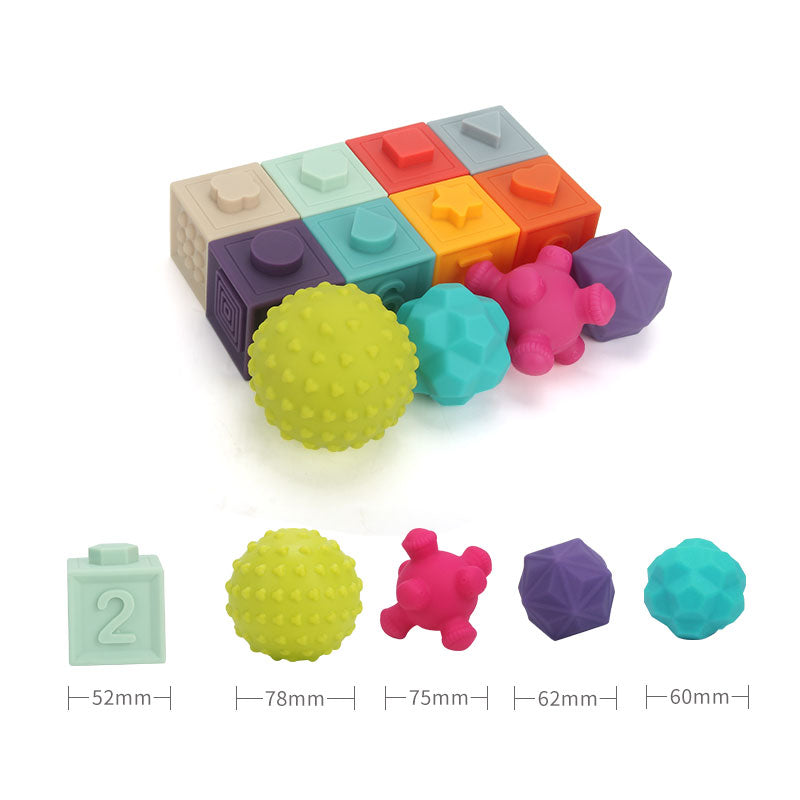 Silicone Build Block Baby Teether Toys For Babies From 0 12 Months Kids Stacking Toy Soft Building Block Cube For Boy 1 Year Old