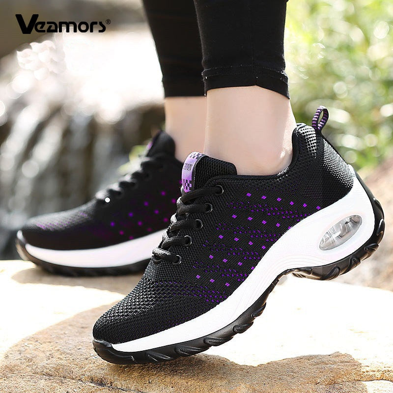 Damen Sneakers Mesh Laufschuhe Damen Walking Tanzen Sportschuhe Outdoor Air Cushion Atmungsaktive Schuhe Schnürschuhe