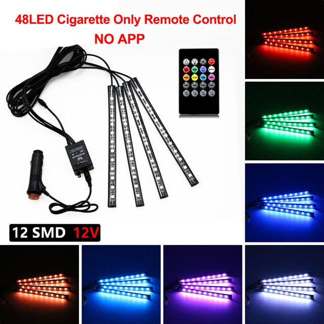 Neon 48 72 LED Car Interior Ambient Foot Light with USB Wireless Remote Music App Control Auto RGB Atmosphere Decorative Lamps