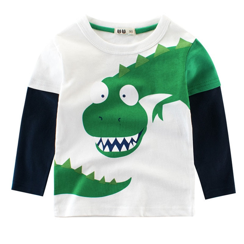 95%COTTON Boys T Shirts Spring Autumn Long Sleeve Tops Kids Dinosaur Sweatshirt Children Boy Shirts Clothing Boys Clothes