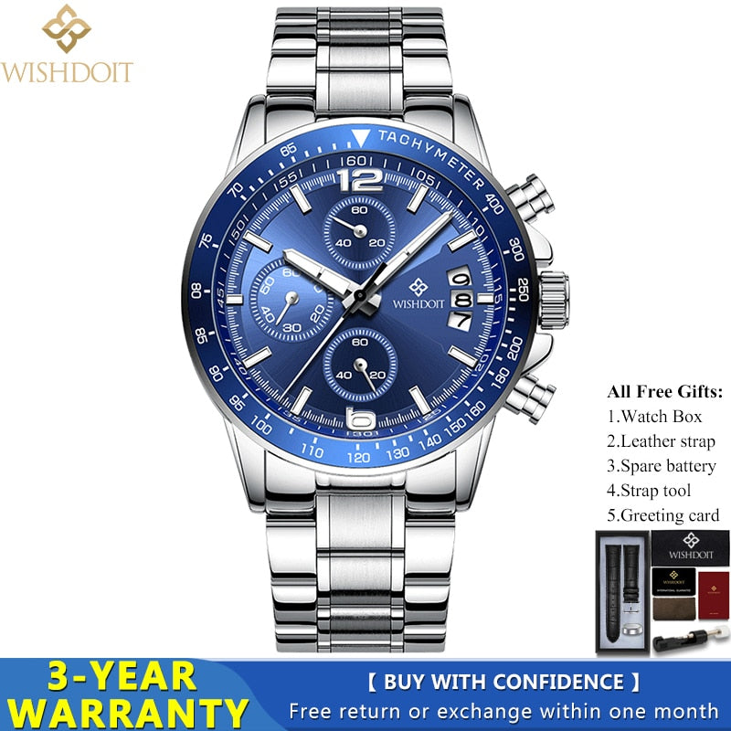 WISHDOIT 2021New Fashion Men&#39;s Watch Top Luxury Brand Watch 30m Waterproof Luminous Stainless Steel Men&#39;s Watch Reloj hombre