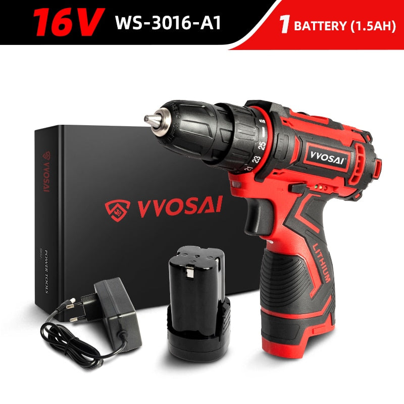 WOSAI 12V 16V 20V Cordless Drill Electric Screwdriver Mini Wireless Power Driver DC Lithium-Ion Battery 3/8-Inch