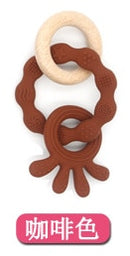 1PC Silicone Teether Baby Rudder Shape Wooden Teether Ring Kid Gift Food Grade Silicone Children&
