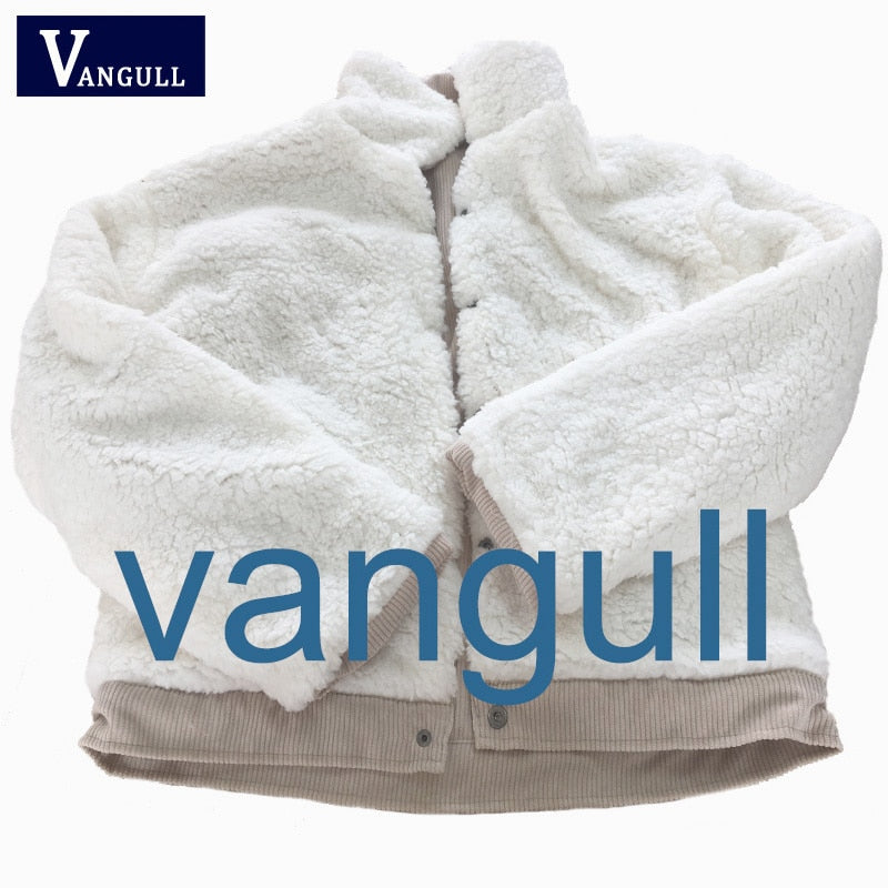 Vangull Winter Women Corduroy Fleece Coat Warm Thicken Cotton Velvet Ladies Jacket Fashion Faux Fur Lining Long Sleeve Outwears