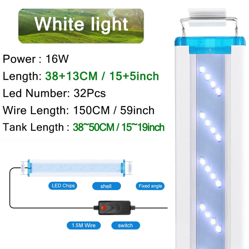 18-75CM Super Slim LEDs Acuario Iluminación Planta acuática Luz Extensible Impermeable Clip en lámpara para pecera 90-260V