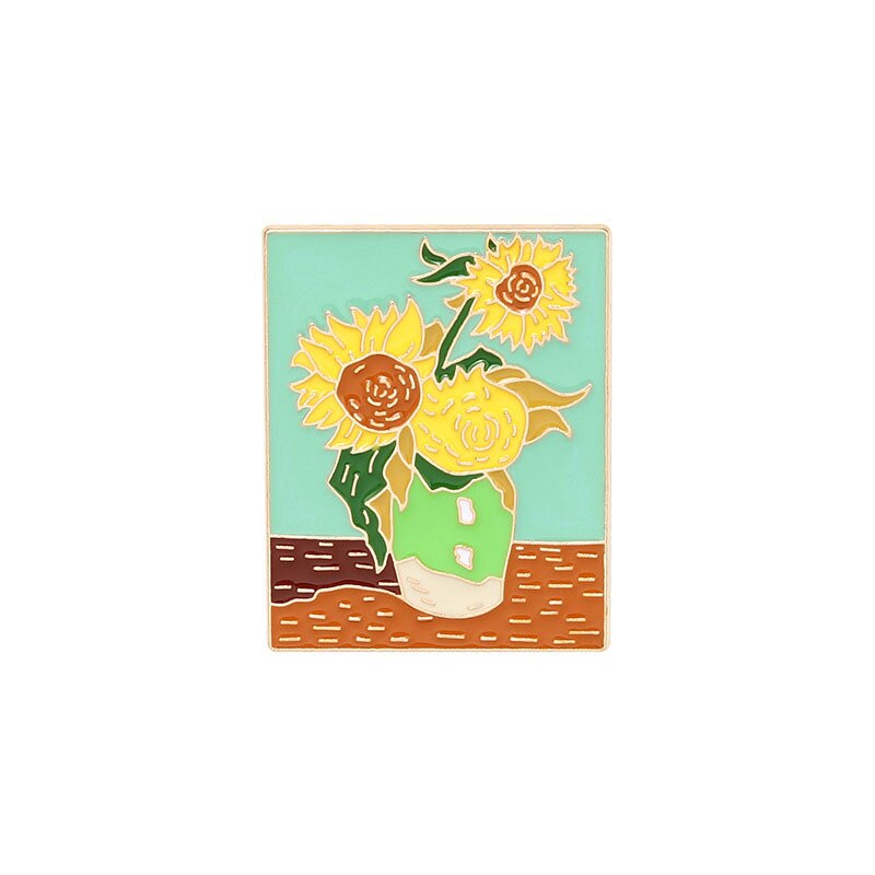 Painter Van Gogh Self Portrait Brooch Sunflower VINCENT Enamel Pin Jeans Backpack Art Lovers Friends Gifts