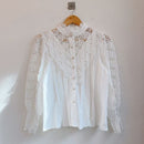 Chic Hollow Out Flower Lace Shirt Stand-Collar Blusas de verano que combinan con todo 2022 Pétalo manga Patchwork Mujeres Top Femme Blusas 12419