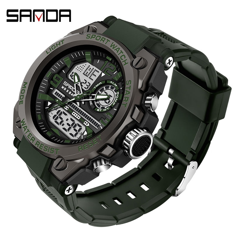 SANDA Brand Men's Watch Military Outdoor Sports Waterproof Watches Dual Display Quartz LED Digital Clock Relogio Masculino