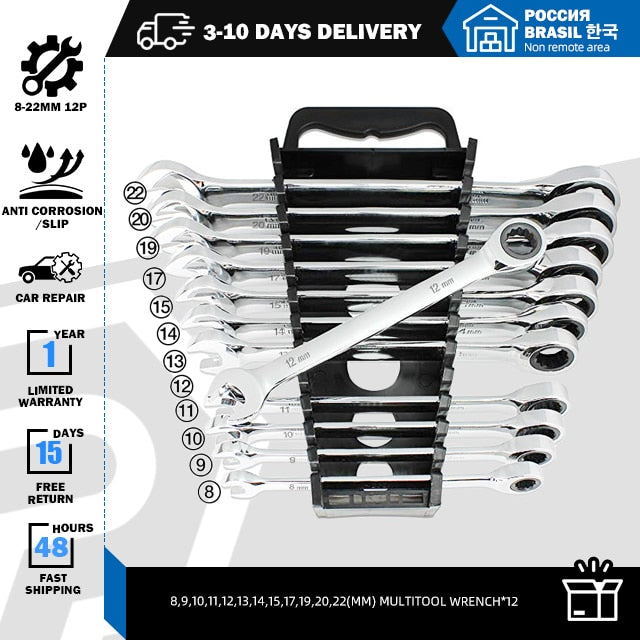 PROSTORMER 14pcs Keys Set Multitool Wrench Ratchet Spanners Set Hand Tool Wrench Set Universal Wrench Tool Car Repair Tools