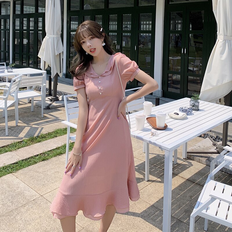 New Fashion Short Sleeve Simple Chiffon Dress for Women Elegant Summer Evening Party Dress Beach Holiday Long Dress Robe 22170