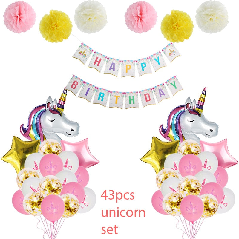 Unicorn Party Supplies Disposable Tableware Set Kids Birthday party Decoration Unicornio Decor Plates Cup Banner Baby Shower