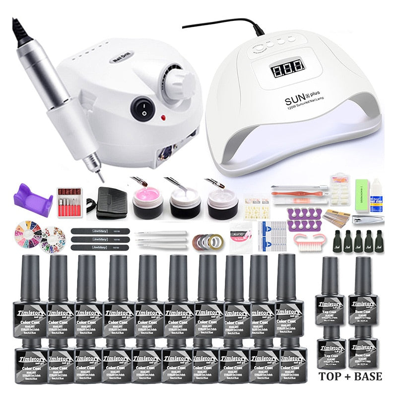 Gel-Nagellack-Set 20000-35000 U / min Nagelbohrmaschine Kit mit UV-LED-Lampe Maniküre-Werkzeug-Kit Nail Art Set UV Builder Nagelgel