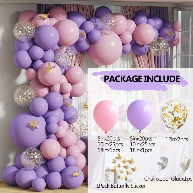 Hot Pink Ballon Girlande Arch Kit Schmetterling Aufkleber Chrome Rose Gold Latexballons für Geburtstag Hochzeit Baby Shower Dekoration