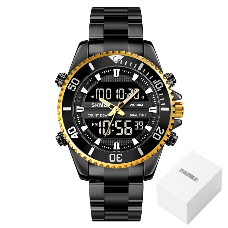 Relojes SKMEI de doble pantalla para hombre, relojes de pulsera digitales a la moda, reloj cronógrafo para hombre, reloj resistente al agua de acero inoxidable, reloj Masculino