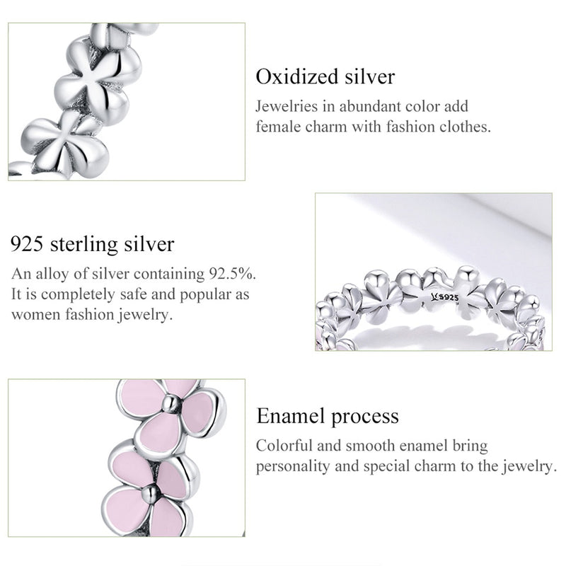 Bamoer S925 Sterling Silver Pink Wreath Finger Ring for Women Birthday Valentine&