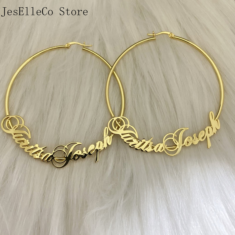 Personalized Name Stainless Steel Letter Earrings For Women 3 Color Custom Name Cricle Earrings Weddings Party Jewelry