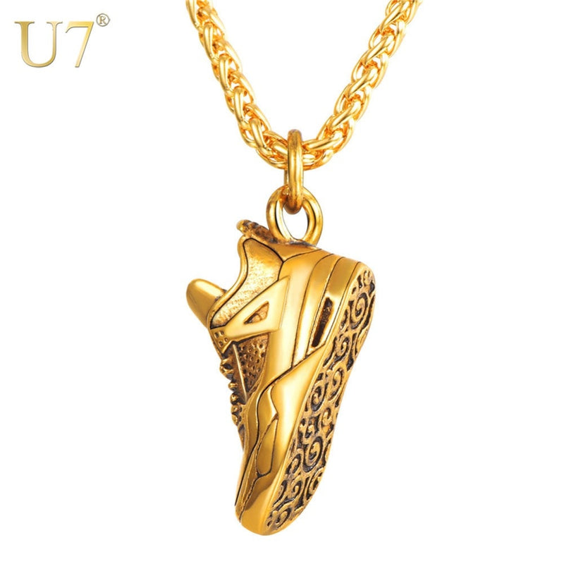 U7 Sport Shoe Necklace Stainless Steel Running Shoe Pendant Necklace Gift for Runner Steampunk Men Punk Jewelry Gifts P1186