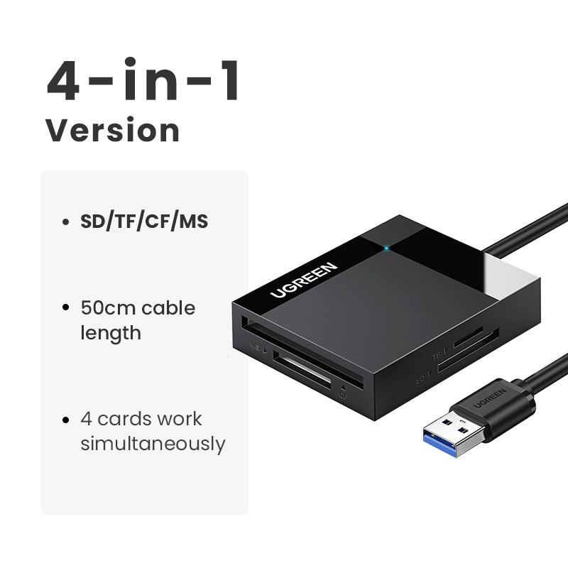 UGREEN USB 3.0 Kartenleser SD Micro SD TF CF MS Compact Flash Kartenadapter für Laptop Multi Card Reader 4 in 1 Smart Card Reader