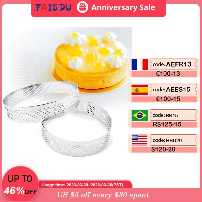 6 8 10 CM Stainless Steel Tart Mold Ring Tartlet Cake Mousse Molds Cookies Pastry Circle Cutter Pie Ring Perforated