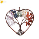 CSJA 7 Chakra Natural Stone Pendant Chip Beads Wrap Wisdom Tree of Life Antique Copper Plated Heart Pendants for Necklace E269