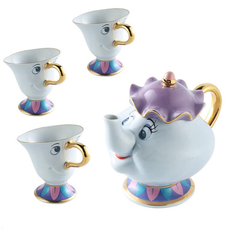 ¡Promoción! Juego de té de La Bella y La Bestia de dibujos animados, tetera Mrs Potts, taza con Chip, azucarero, olla Cogsworth, café, cumpleaños, regalo de Navidad