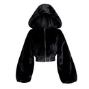 Otoño Invierno Faux Rabbit Fur Bomber Teddy Coat Cremallera Streetwear Cintura alta Furry Hooded Plush Jacket Cardigan Fleece Parkas