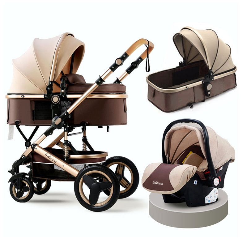 Belecoo Baby Stroller 3 in 1 Baby Stroller High landscape Fit Newborn Travel Foldable Stroller CE Approved Black Stroller