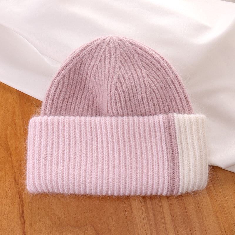 Rabbit Fur Beanies Soft Warm Fluffy  Winter Hat for Women Angora Knitted Hat  Skullies Beanies Female Bonnet Woman Knit Cap