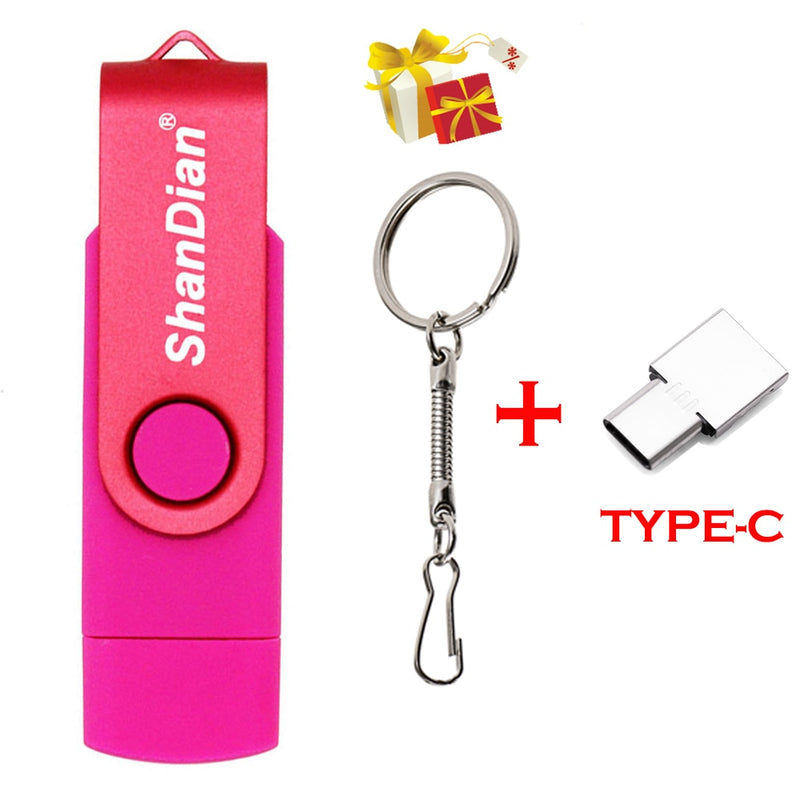 SHANDIAN Multifunktions-USB-Flash-Laufwerk OTG Hochgeschwindigkeits-USB-Laufwerk 64 GB 32 GB USB-Stick 3in1 Micro USB 2.0 Kostenloser TYPE-C-Adapter als Geschenk